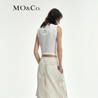MO&Co.Reebok联名系列2024夏捏褶短款宽肩无袖T恤MBD2TEE045 漂白色 L/170