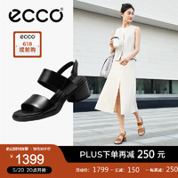 爱步（ECCO）女士凉鞋 2024年夏季一字带粗跟凉鞋时尚舒适 雕塑222763 黑色22276301001 38