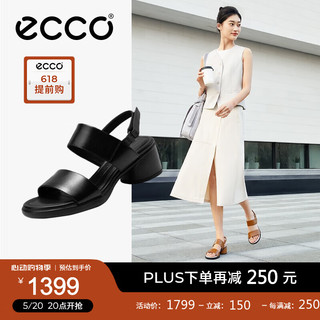 爱步（ECCO）女士凉鞋 2024年夏季一字带粗跟凉鞋时尚舒适 雕塑222763 黑色22276301001 36