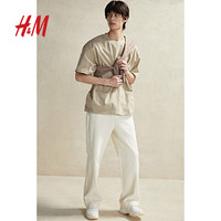 H&M HM男装T恤2024夏季新款柔软简约棉质宽松美拉德短袖上衣1214625