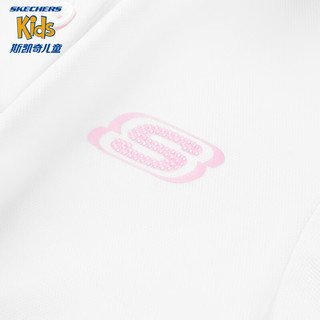 Skechers斯凯奇女童针织Polo衫户外运动休闲舒适透气儿童翻领短袖L224G116 亮白色/0019 130cm