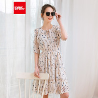 intercrew 连衣裙女夏季新款圆领系带松紧腰露肩中长款碎花雪纺裙a字裙 乳白色 85/S