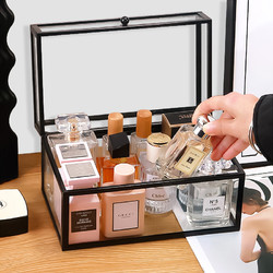玻璃香水收纳盒防尘小样展示ins桌面透明护肤整理盒卧室长方形