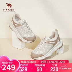 CAMEL 骆驼 休闲鞋女时尚撞色拼接绑带厚底运动鞋 L24S076033 米/杏 39
