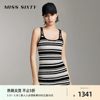 MISS SIXTY2024夏季新款针织连衣裙女U型领无袖撞色条纹复古性感 灰色