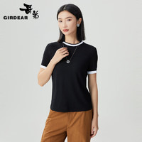 哥弟【GD】同心协力系列黑白拼色冰丝短袖针织T恤衫女1399733 黑色 XL (5码)