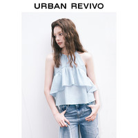 URBAN REVIVO 女士叠层荷叶边系带罩衫衬衫 UWL240035 浅蓝 XL