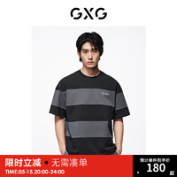 GXG奥莱条纹宽松休闲圆领短袖T恤24年夏季 黑灰条 180/XL