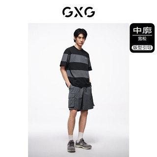 GXG奥莱条纹宽松休闲圆领短袖T恤24年夏季 黑灰条 180/XL