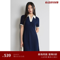 ochirly欧时力 肌理感polo裙2024夏装休闲撞色内搭针织连衣裙 藏青 L