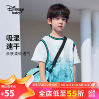 Disney 迪士尼 童装儿童男童速干短袖T恤网眼假两件运动上衣24夏DB321BE16白110