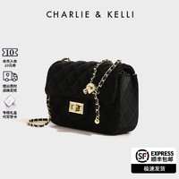 CHARLIE&KELLI; CK品牌包包女包2024新款菱格链条小方包斜挎包520情人节礼物 黑色