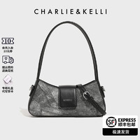 CHARLIE&KELLI CK品牌包包女包2024新款牛仔帆布包法棍腋下包斜挎520情人节礼物 黑色