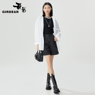 哥弟【GD】同心协力系列黑白拼色冰丝短袖针织T恤衫女1399733 黑色 L (4码)