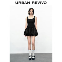 URBAN REVIVO 女装时尚芭蕾风拼接褶皱蓬蓬连衣裙UWU740082 正黑 S