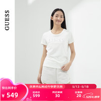 GUESS24年夏季女士镶钻简约纯色经典logo短袖T恤-YO2K2431 IVY-米色 S