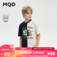 MQD 马骑顿 男大童夏款美式复古拼接凉感短袖T恤 藏青 140cm