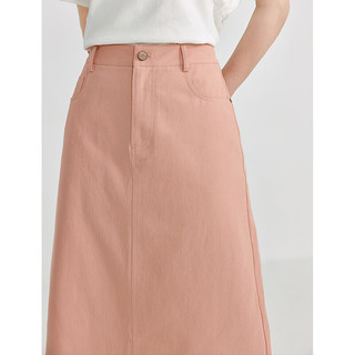 茵曼（INMAN）纯棉百搭半身裙2024夏季女装通勤高腰A字遮胯显瘦裙子 粉红色 XL