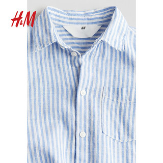 H&M2024夏季童装男童亚麻混纺衬衫1209157 浅蓝色/条纹 140/68
