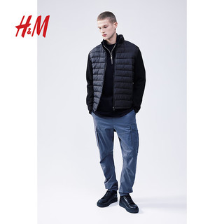 H&M 男装2024春季立领柔软针织修身版型夹棉外套1202396 黑色 175/100