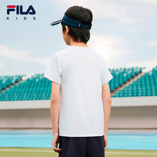 FILA斐乐童装儿童透气上衣2024夏季中大童男女童短袖运动T恤 标准白-QWT 130cm
