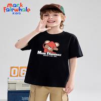 马克华菲2024男女童纯棉短袖儿童宽松半袖洋气宝宝上衣t恤JZ6 黑色【带帽小熊】 140cm