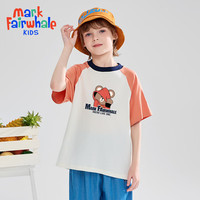 马克华菲2024男女童纯棉短袖儿童宽松半袖洋气宝宝上衣t恤JZ6 拼砖红色【带帽小熊】 150cm