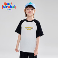 马克华菲2024男女童纯棉短袖儿童宽松半袖洋气宝宝上衣t恤JZ6 拼色黑【攀爬猴字母】 130cm