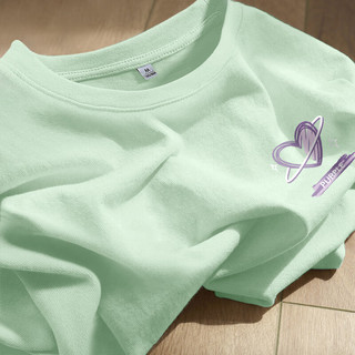 真维斯纯棉短袖女t恤2024夏绿色短袖小个子纯棉宽松上衣GX 咖啡-线条紫心K 5XL