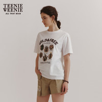 Teenie Weenie小熊2024夏装宽松短袖T恤刺绣休闲通勤套头衫女 象牙白 155/XS