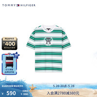 TOMMY HILFIGER24春夏童装男纯棉学院条纹徽章刺绣短袖T恤TH2422610 绿白条纹323 S/140cm