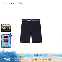 TOMMY HILFIGER24春夏童装男简约绣标条纹腰带学院休闲短裤TH2422607 藏青色654 S/140cm