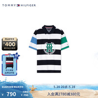 TOMMY HILFIGER24春夏童装男纯棉珠地网眼徽章条纹短袖POLO衫22611 黑白条纹658 L/160cm