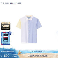 TOMMY HILFIGER24春夏童装男纯棉撞色不对称条纹短袖衬衫TH2422683 蓝白条纹658 M/150cm