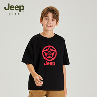 Jeep吉普儿童速干衣短袖T恤2024夏季夏款男童装女中大童休闲上衣 1307黑色 150cm 【身高145-155】