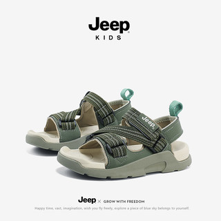 Jeep女童凉鞋夏款2024女宝宝童鞋夏季儿童软底防滑男童沙滩鞋 军绿 36码 鞋内约长23.5cm