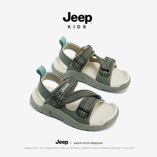 Jeep女童凉鞋夏款2024女宝宝童鞋夏季儿童软底防滑男童沙滩鞋 军绿 36码 鞋内约长23.5cm