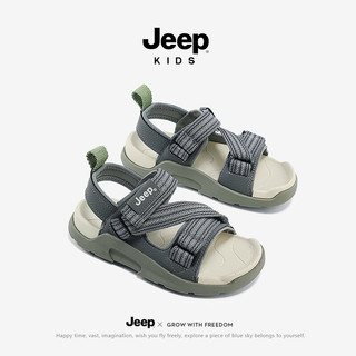 Jeep女童凉鞋夏款2024女宝宝童鞋夏季儿童软底防滑男童沙滩鞋 深灰 26码 鞋内约长16.9cm