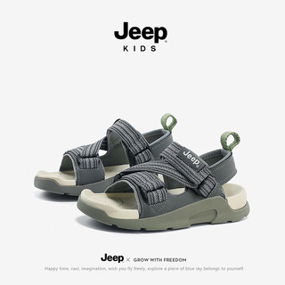 Jeep女童凉鞋夏款2024女宝宝童鞋夏季儿童软底防滑男童沙滩鞋 深灰 35码 鞋内约长23.0cm