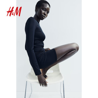 H&M女装休闲裤2024夏季高腰直筒修身柔软舒适骑行短裤1229592 黑色 XS 155/64