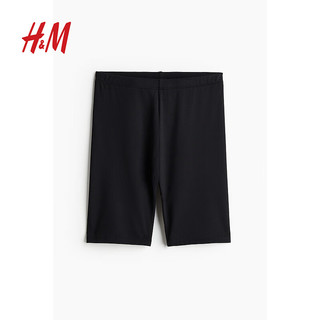 H&M女装休闲裤2024夏季高腰直筒修身柔软舒适骑行短裤1229592 黑色 XS 155/64