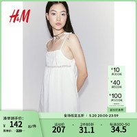 H&M女装连衣裙2024夏季吊带休闲风刺绣蕾丝方领A字短裙1216623 奶油色 160/88 S