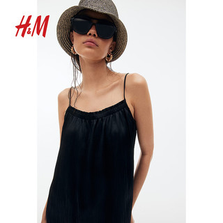 H&M女装2024夏季缎质吊带裙1235183 黑色 155/76A