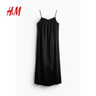 H&M女装2024夏季缎质吊带裙1235183 黑色 155/76A