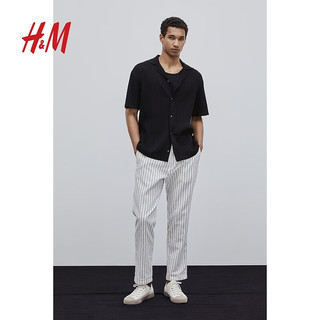 H&M男装衬衫2024夏季标准版型通勤罗纹针织古巴领衬衫1064020 深米灰色 2XL
