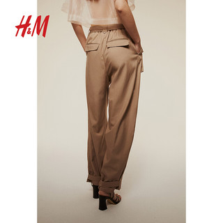 H&M女装裤装2024夏季休闲版型配腰带工装裤1236546 深米色 155/60
