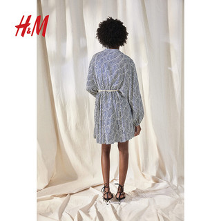 H&M女装裙子2024夏季潮流时尚设计感结腰带连衣裙1229587 蓝色/图案 170/116 XL