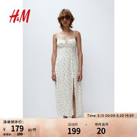 H&M女装连衣裙2024夏透气修身抽绳设计中长A字吊带裙1224678 自然白/花卉 XXS 155/76