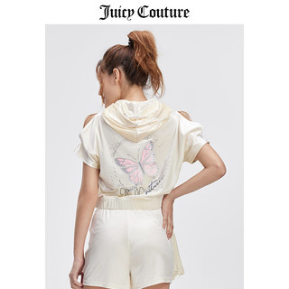 JUICY COUTURE【蝴蝶元素】橘滋外套女夏季美式绸缎天鹅绒宽松丝绒短袖上衣 奶油白 XS