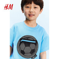 H&M2024夏季童装男童带口袋T恤1234645 绿松石色/足球 150/76